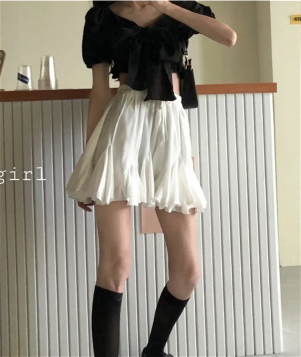 Summer White Ruffle Mini Skirt High Waist Korean Sexy Cute Ruffle Vintage Tennis Skirt Elastic Waist Tutu Short Skirts for Women