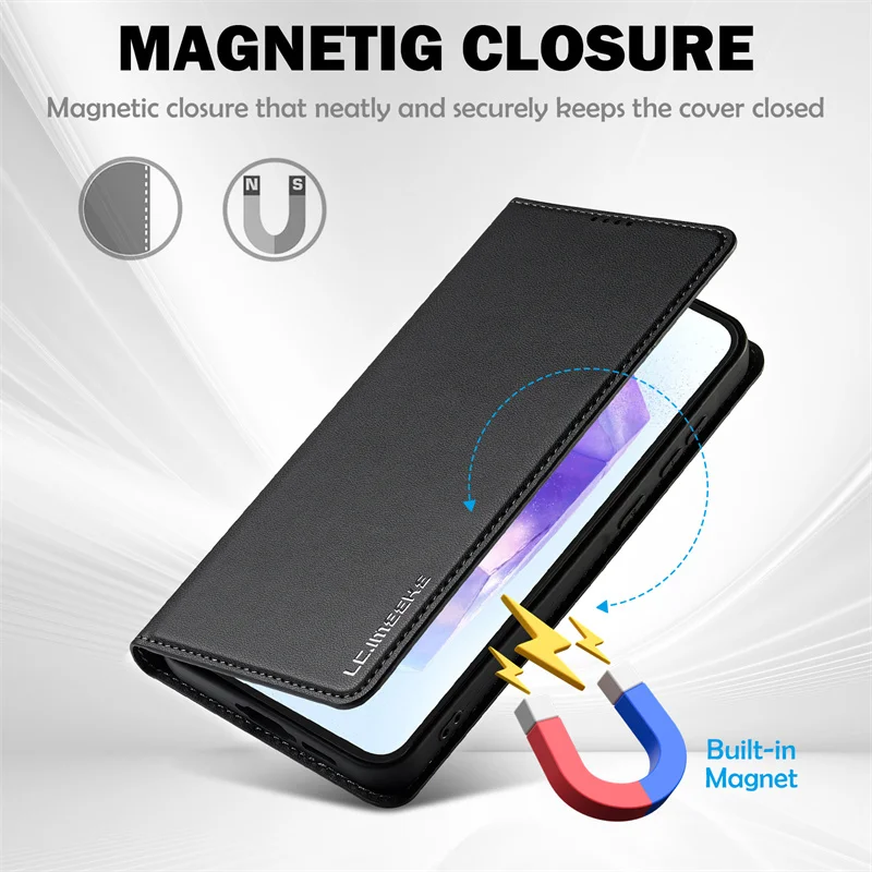Magnetic Leather Wallet Protective Case with Card Pocket - Elegant Design
