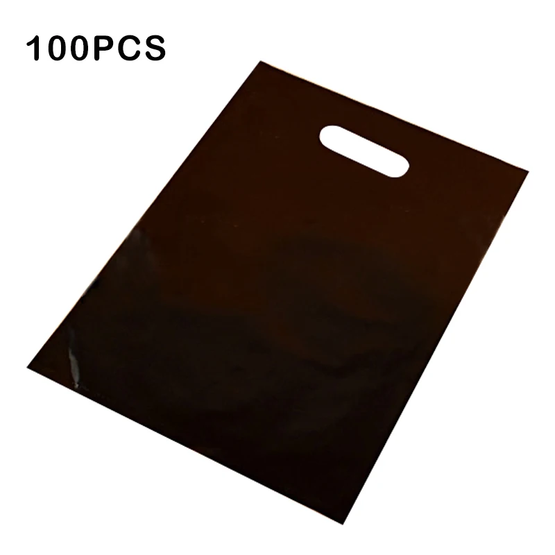 100 יחידות שקיות קניות מותאמות אישית בצבע לוגו עם ידית שקית מתנה פלסטיק ללקוחות עסקיים שקית פלסטיק (ללא דמי הדפסה)