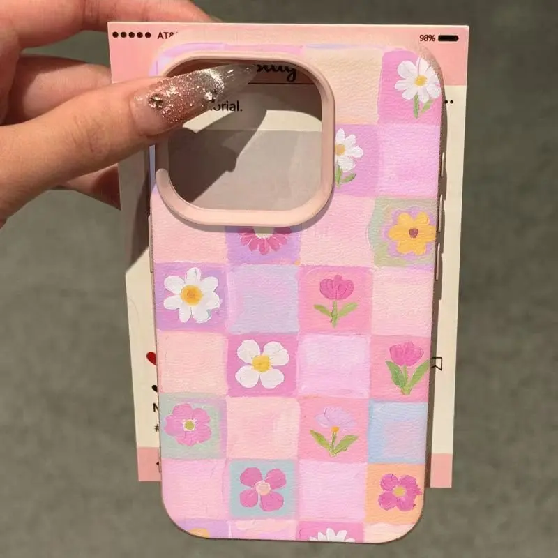 Oil Painting Plaid Floral Pattern Phone Case Cover
