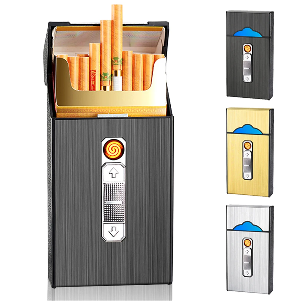 

Cigarette Case with Lighter, Thin Cigarette Storage Box, USB Charging Lighter, Smoking Accessories, 20Pcs Capacity