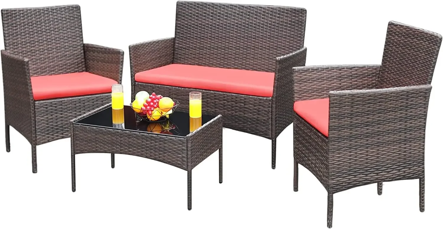 Furniture suppliesGreesum Patio Furniture 4 Pieces Conversation Sets Outdoor Wicker Rattan Chairs Garden Backyard Balcony Porch