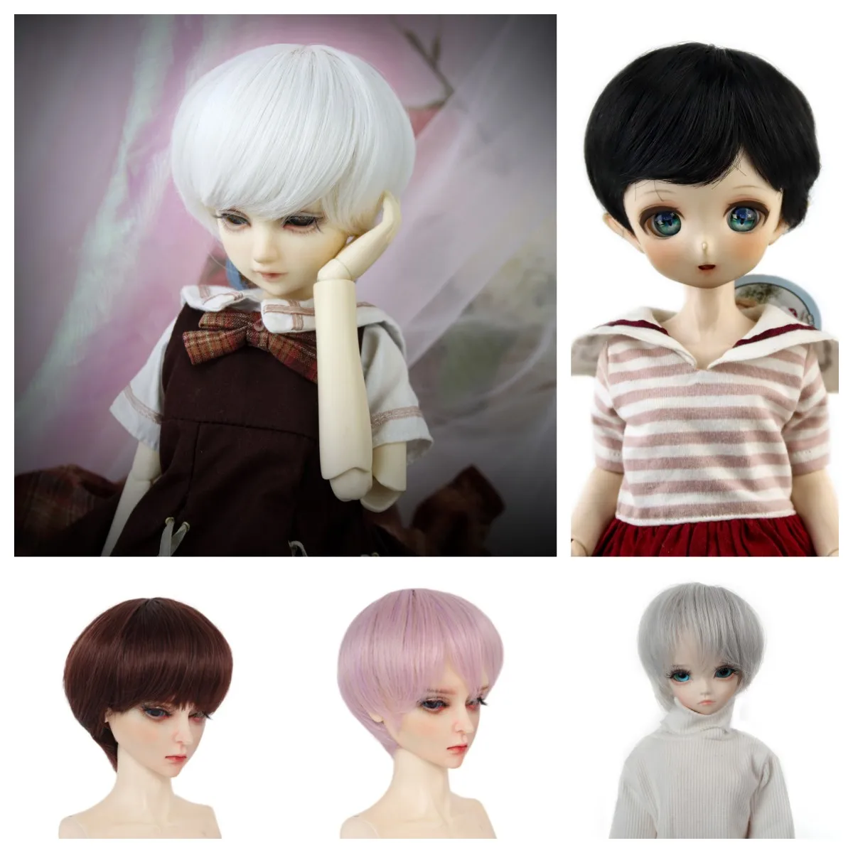 1/4 1/6 Doll Wigs Short Bobo Style Pink White Varies 7-8inch 6-7inch Head BJD SD MSD Doll Hair Accessories Heat Resistant Fiber