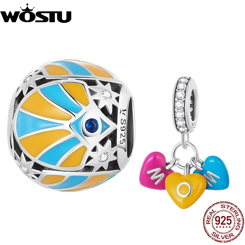 

WOSTU звезда глаз контраст Цвет Шарм 925 стерлингового серебра любовь Радужный подвеска "Конфета" из бисера для женщин Браслеты Ювелирные Украшения FNC594