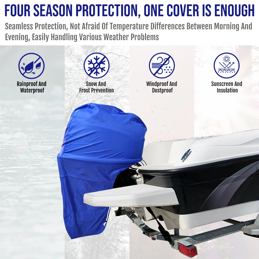 420D 6-225HP Boat Full Outboard Engine Cover Protection Waterproof Sunshade Dust-proof For 6-225HP Motor Blue