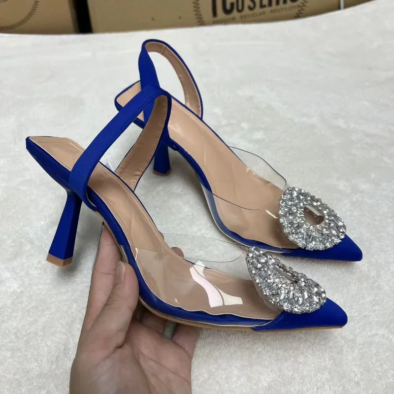 

Women's sandals High heels Large Diamond Buckle Fashion PVC Transparent Slingbacks Party Elegant Stiletto Wedding Shoes 2024