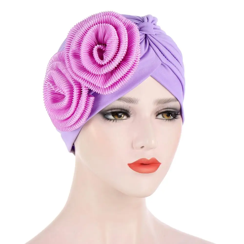 

New Ladies Sequin Flower Turban Hat Muslim Pleated Indian Inner Hijabs Sleep Cap Head Wrap Women Bandana Headwear Boonet