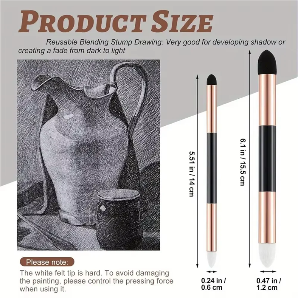 2Pcs Artist Blending Sponge Pen Double Headed Rubbing Brush Dual Tip Sketching Wipe Pen Drawing Art Blenders Tools 2
