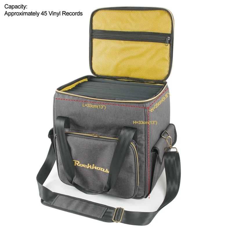 Rockhouse Vinyl Records Carrying Bag For 12Inch Vinyl Records LP Record Storage Bag Holds Up To 45 Albums