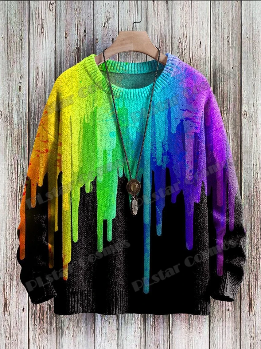 Winter Unisex Casual Knit Pullover Sweater Watercolor Rainbow Art