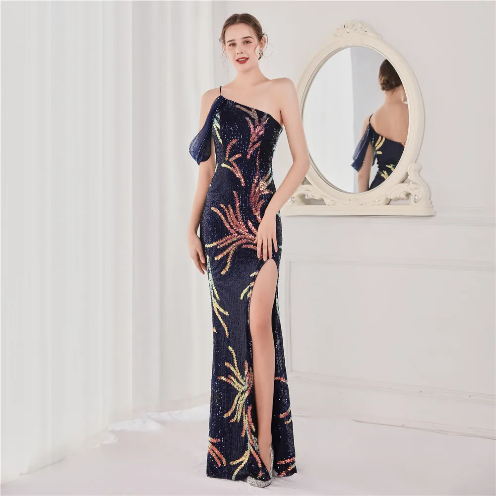 

Elegant Women Quinceanera Dresses Sexy One Shoulder Long Dress Fashion Bodycon Slim Split Mermaid Formal Occasion Dress