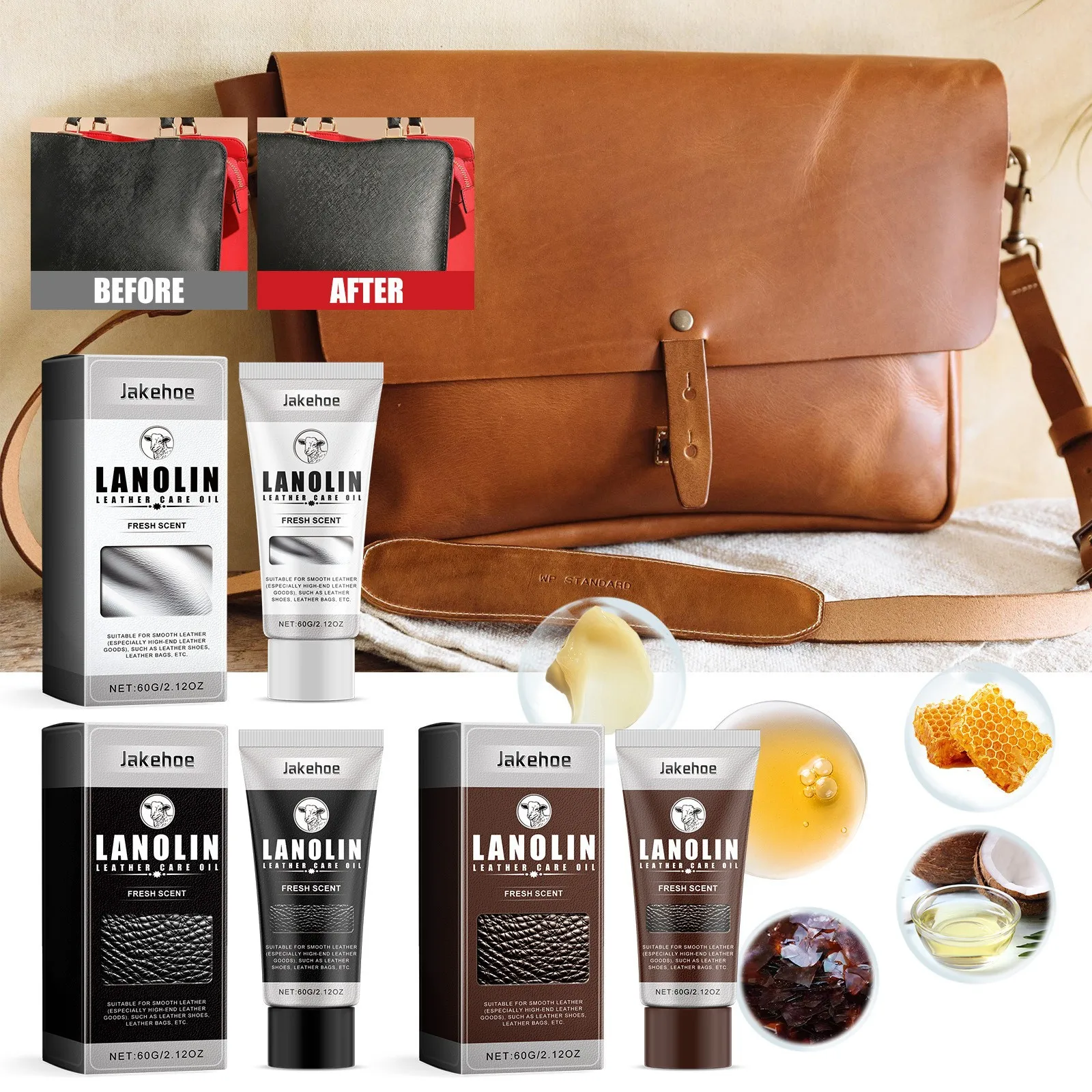 Leather Care Wax Oil Polish 60ml for Shoes Bags Chair Leather Products leather filler compound