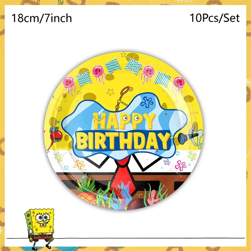 SpongeBob SquarePants Party Decorations Disposable Tableware Cup Plate Tablecloth Baby Shower Kids Birthday Party Decoration Set