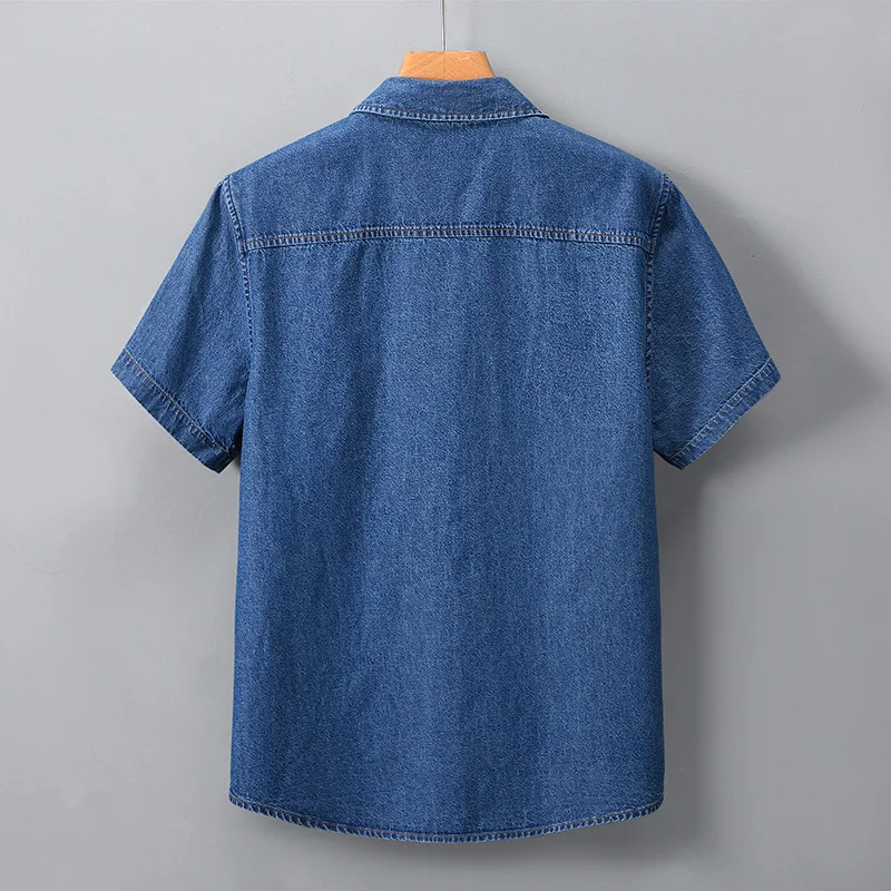 Denim Shirts Man Summer Cotton Thin Pockets Solid Color Washed Single Breasted Turn-Down Collar Casual Tops
