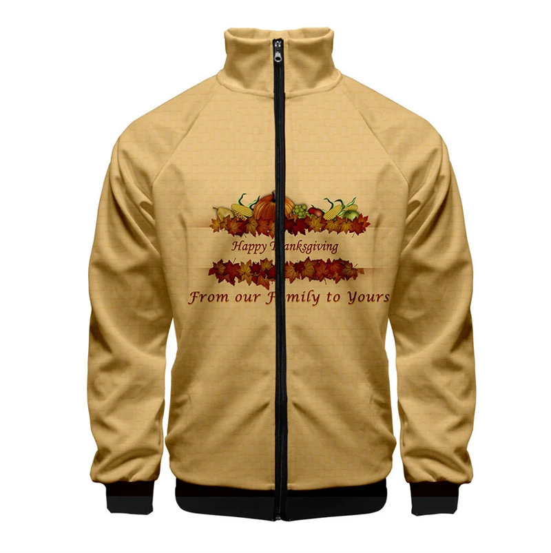 thumbnail image 1 of Chaqueta informal con cremallera y estampado 3D de Acción de Gracias de última oferta, diseño de pavo de animales de Acción de Gracias, para hombre, de manga corta, 1 of 5