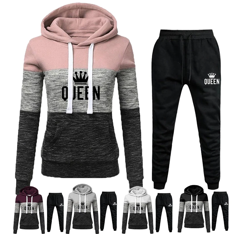 new women s printed tri color hoodie set two piece hooded sports top pants set sports jogging set hooded sportswear set Women's printed tricolor hoodie set sports top hoodie long pants set sports jogging set hooded track and field suit S-4XL