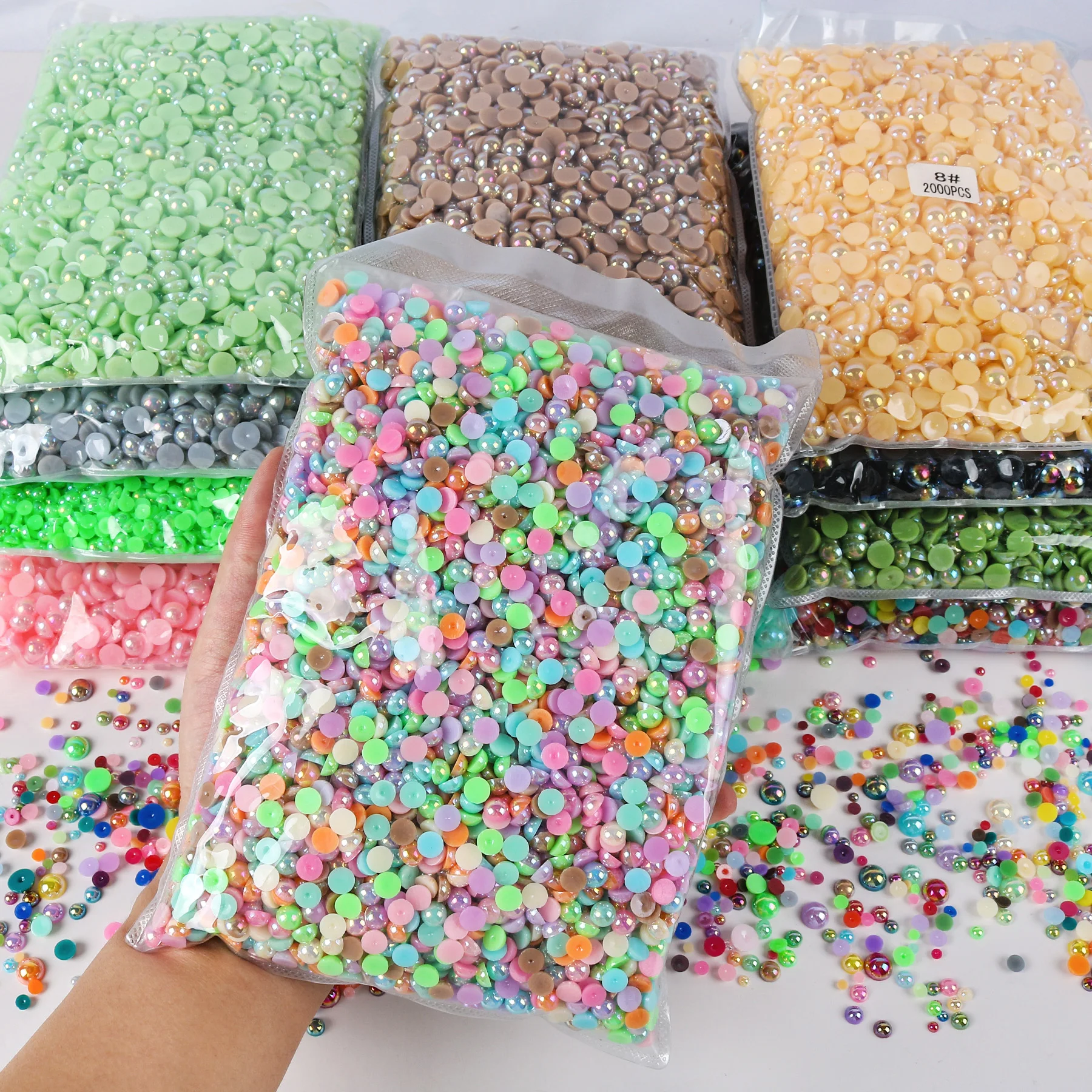 Big Pack Flatback AB Pearls Non hotfix Half Pearl beads in Bulk Plastic Pearl Nail Art Strass for Craft DIY Decoration