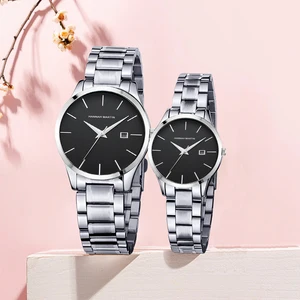 2 Pieces Quartz Watches For Couples Black Stainless Steel Business Men's Clock Casual Minimalist Women Gift Watch Pareja Regalo