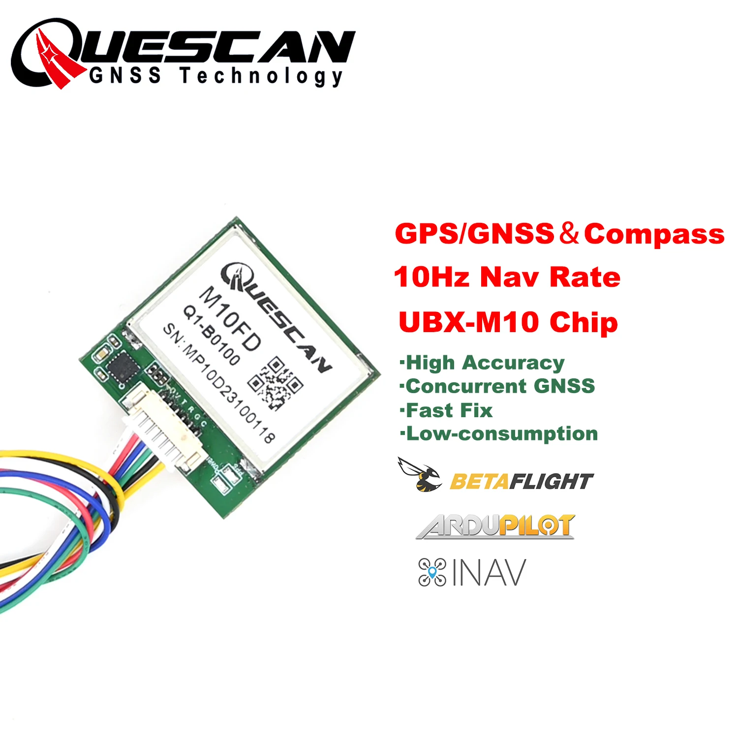 

Quescan 28mm M10FD 10Hz GPS Compass Module Betaflight APM INAV Pixhawk GPS Parts NMEA＆UBX GPS Galileo Beidou GLONASS Receiver