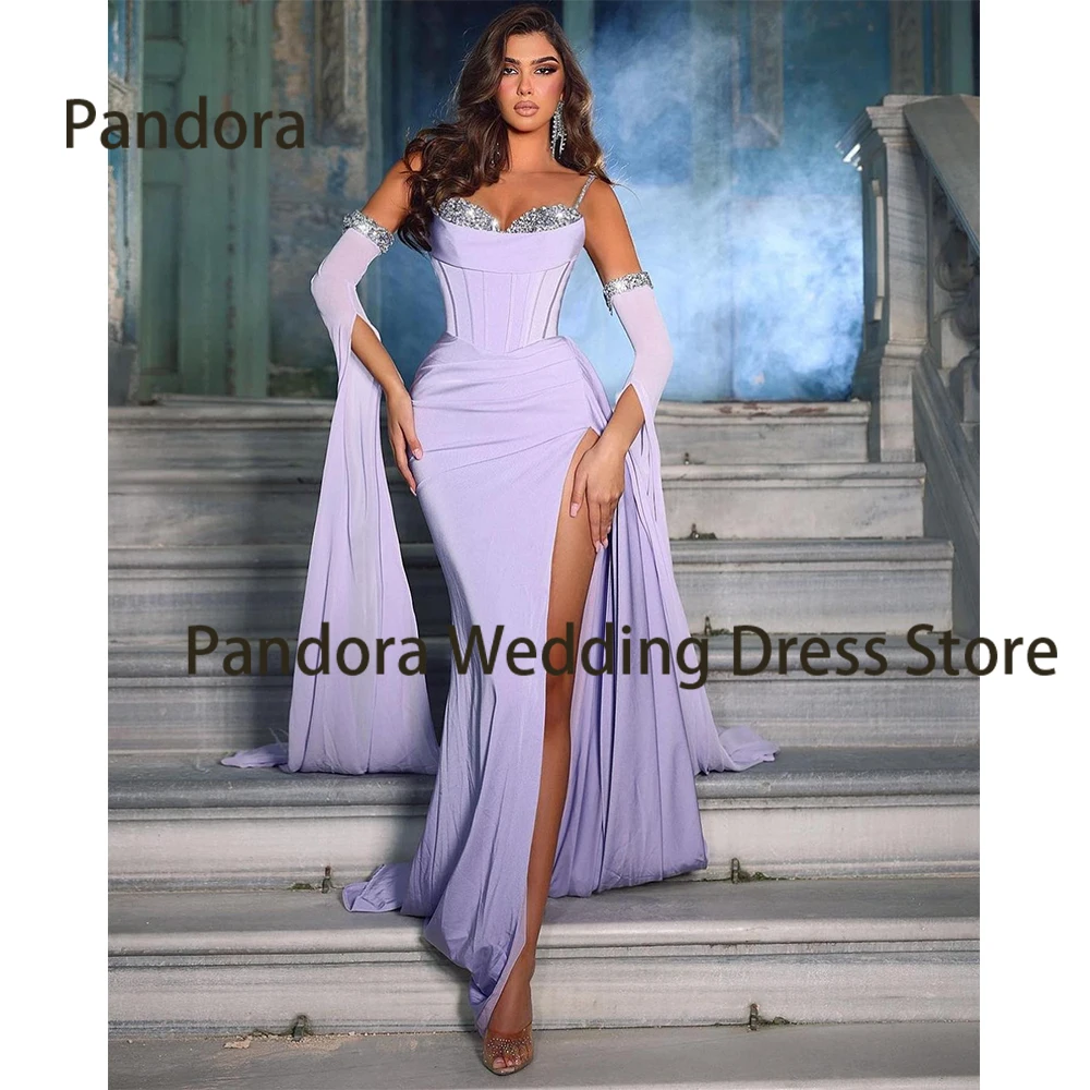 

Pandora Elegant formal Evening dress floor-length halter long sleeve Mermaid Crystal Saudi women's birthday party ball gown