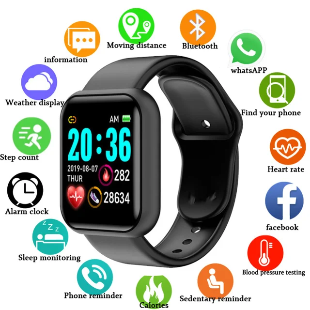 Connected Watch Child Men Women Fitness Tracker IP67 Waterproof Band Heart Rate Monitor Pedometer Y68 D20 Smart Watch 1