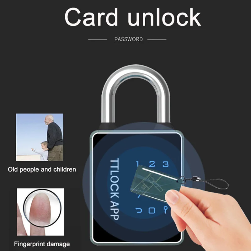 TUYA Smart Padlock TTlock Waterproof Fingerprint Unlocking Password Key 13.56khz RFID Card USB Charging Door Lock