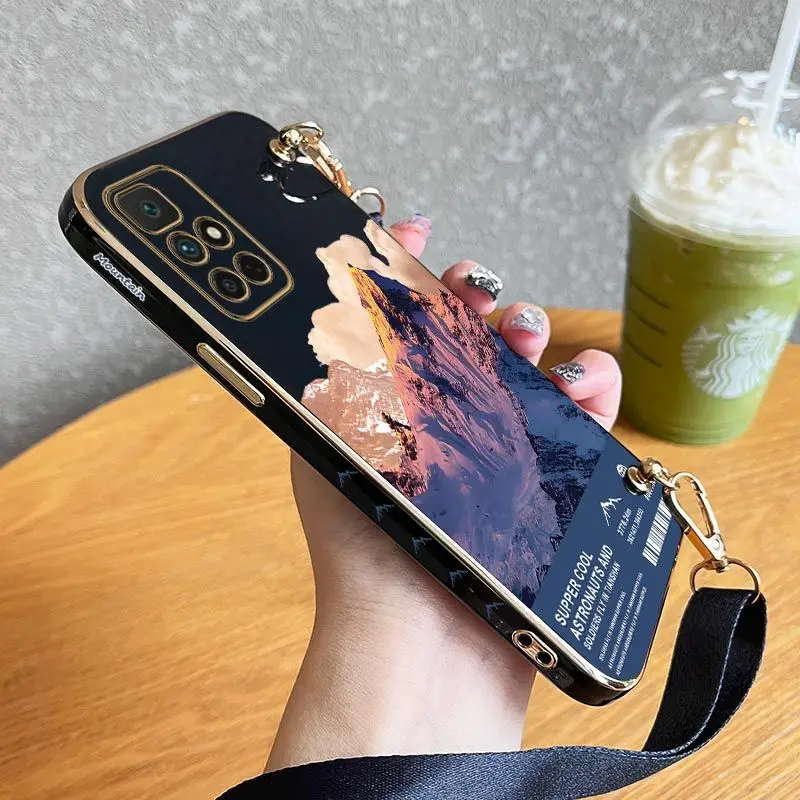 

Mountaintop View Lanyard Plating Phone Case For Xiaomi Redmi 10 10A A1 9C 12C 9 10C 9T 9ACover