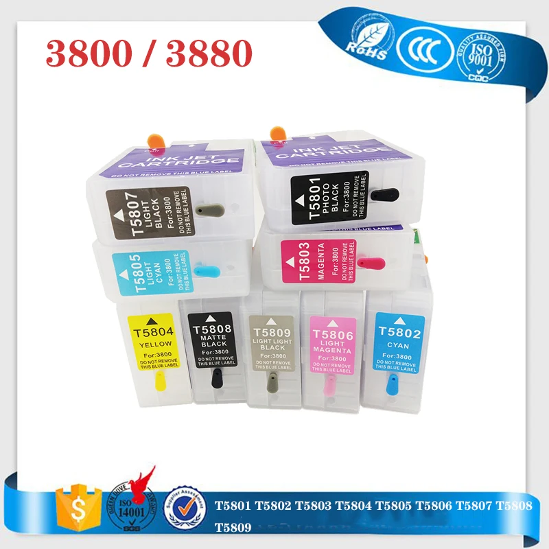 

T5801 T5802 T5803 T5804 T5805 T5806 T5807 T5808 T5809 For Epson Stylus Pro 3800 3800C 3880 Refillable Ink Cartridge