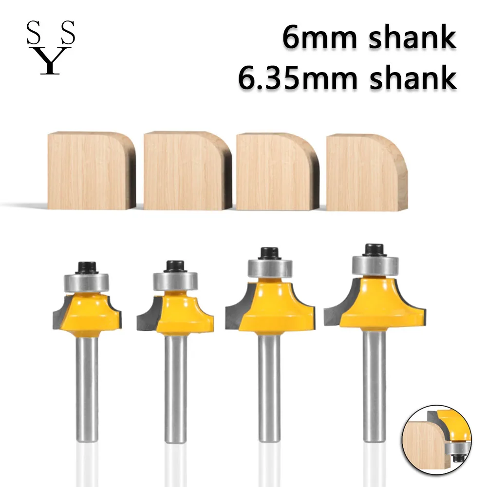 목재용 클래식 커터 비트, 목공 밀, 원형 라우터 비트, 6mm 1/4 인치 생크 코너, 4 개