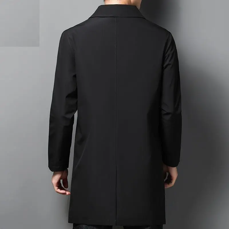 Spring Autumn Solid Color Turn-down Collar Long Sleeve Windbreaker Man High Street Casual Mid-length Button Pocket Cardigan