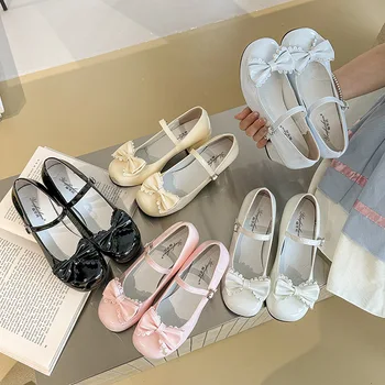 Cute Butterfly-knot Women Lolita Mary Jane Shoes Concise Thick Heel Leather Shoes Ladies Shallow Pumps 2026 1