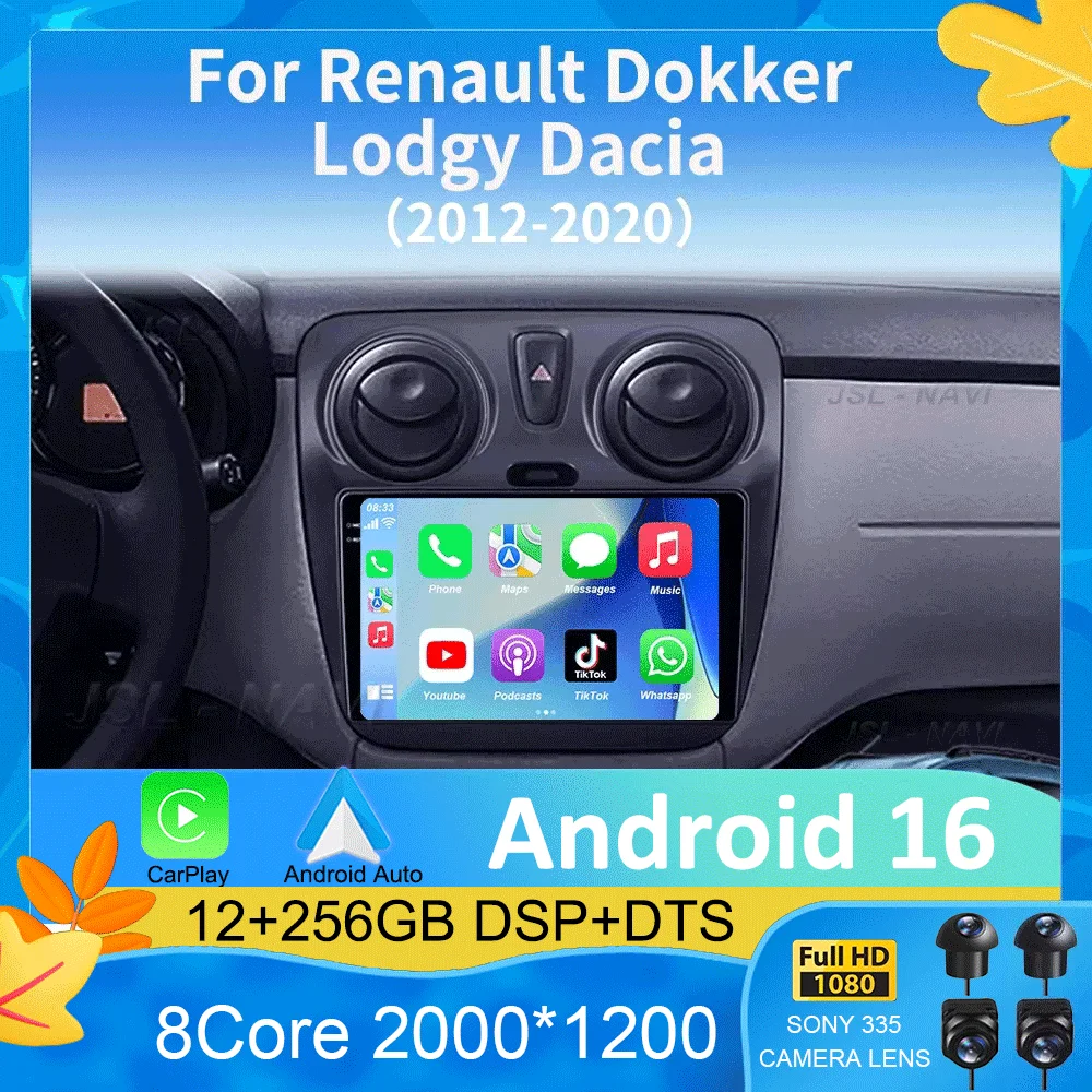 Radio Multimedia Android 16 para Renault Dokker/Lodgy Dacia 2012-2020, Reproductor con Android Auto, Carplay, Navegación GPS 1