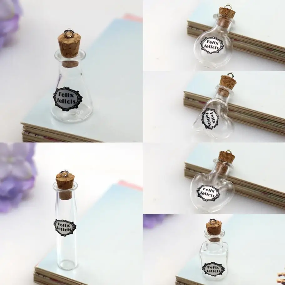 1/2/3/5pcs Mini Cork Bottles Vial Glass Pendants Necklaces Felix Felicis Magic Lucky Wishing Bottle Crystal Women Jewelry Gift 4