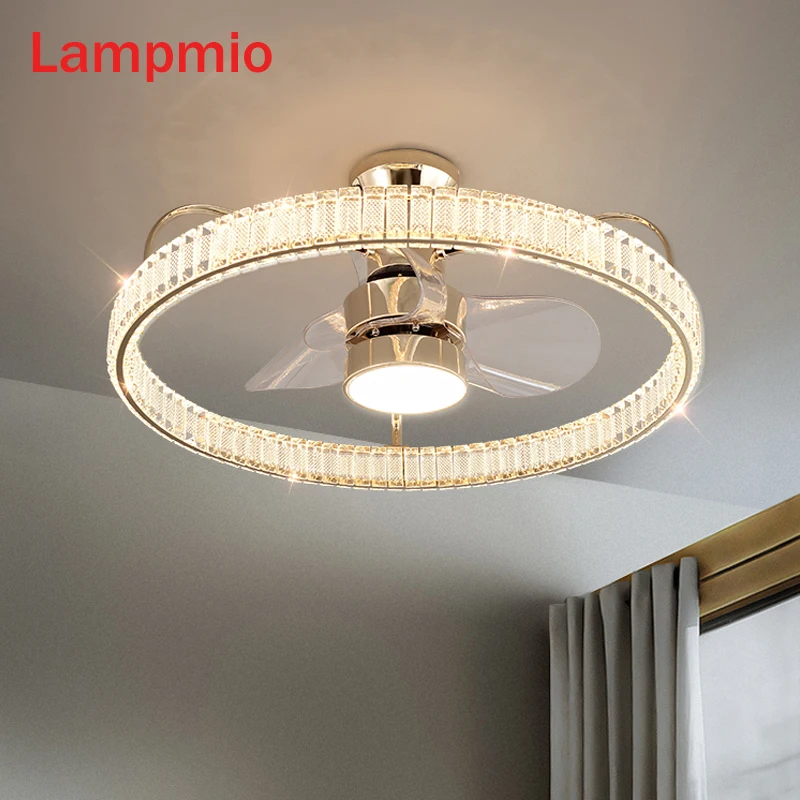 

Luxury Crystal Reversible Ceiling Fan Lights With Remote For Living Room Pure Copper Motor Round Fan Lamps Bedroom Golden Fans