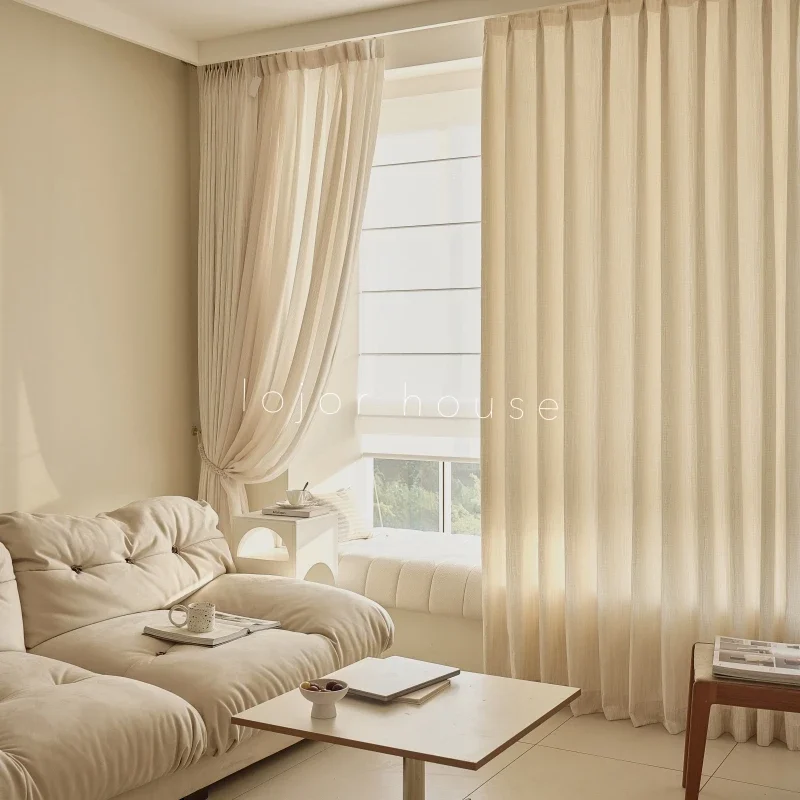 Grão de madeira gravado Champagne cortinas blackout, cortinas para sala de estar, sala de jantar e quarto, estilo creme