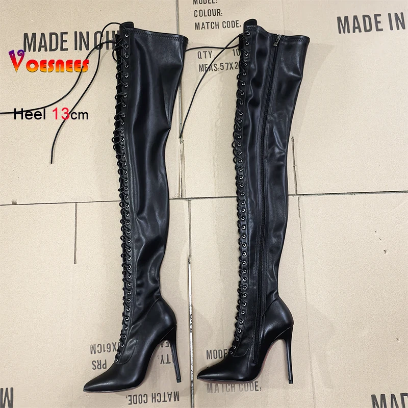 High-Top Solid Color Over Knee Boots Fashion Pointy Toe Black Spring Autumn Banquet Unisex Boots Thigh High Women Party Shoes