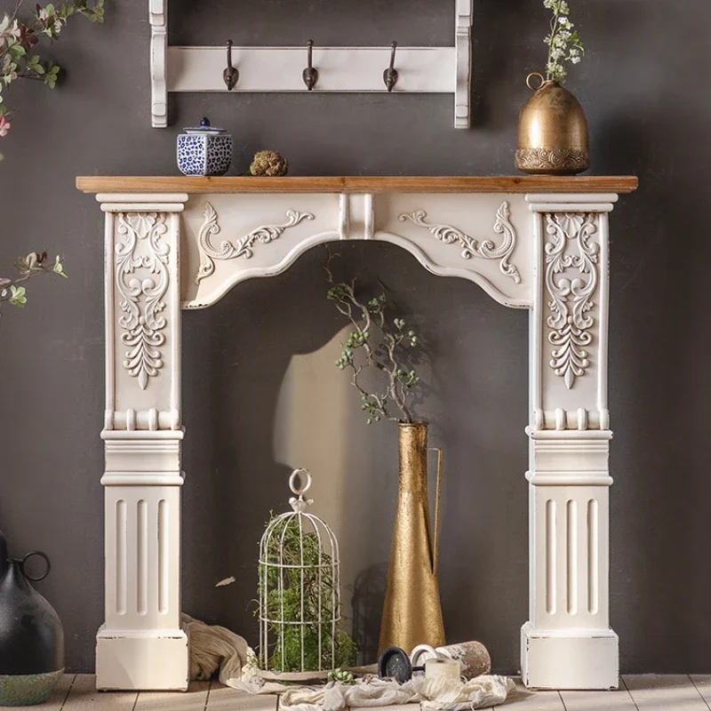 

European Style Fireplace Curio Cabinet Villa Retro Arched French Fireplace Decoration Living Room Mini Fireplace Mantel