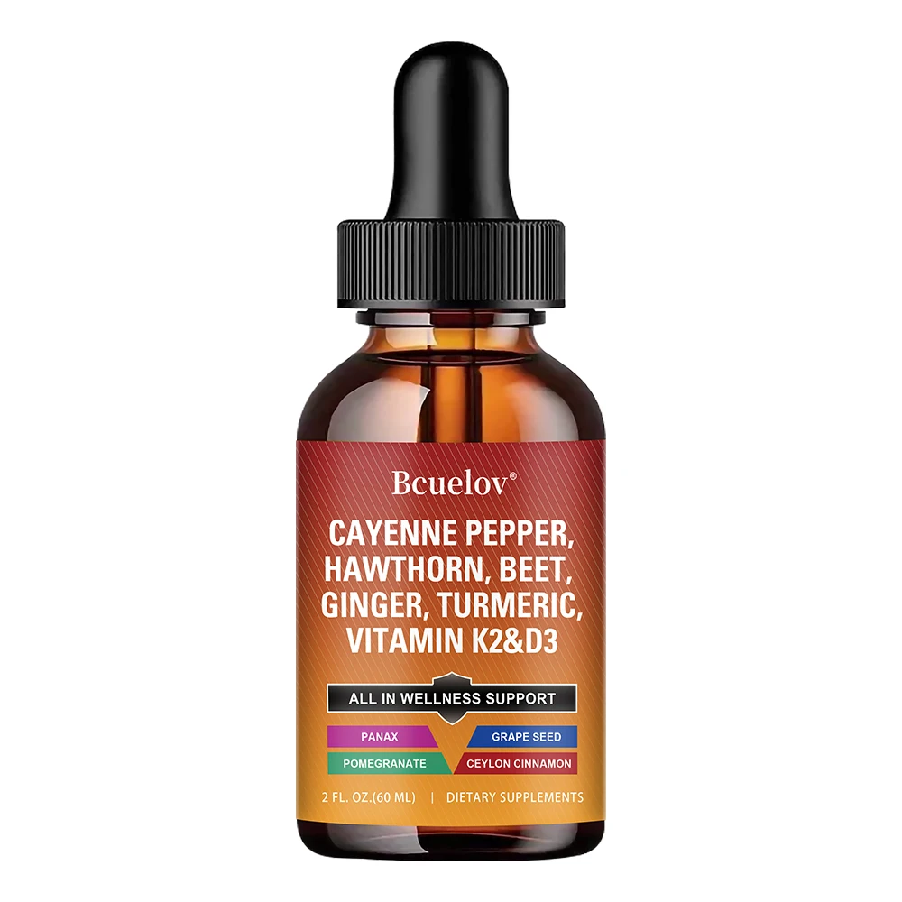 Cayenne Pepper Liquid Drops + Hawthorn, Vitamin D3 K2, Ceylon Cinnamon, Turmeric, Organic Ginseng, Supplement for Gut Health