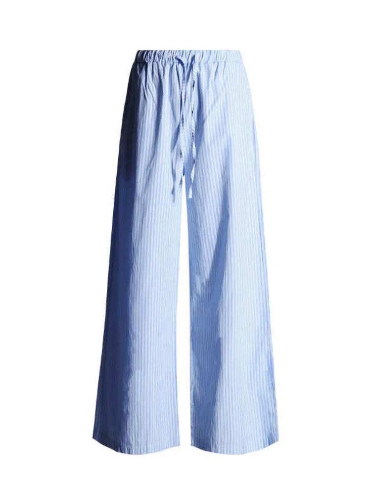 HOUZHOU Casual Blue Striped Pants Women Y2k High Waist Wide Leg Trousers Oversized Korean Style Spring New in Pants Harajuku