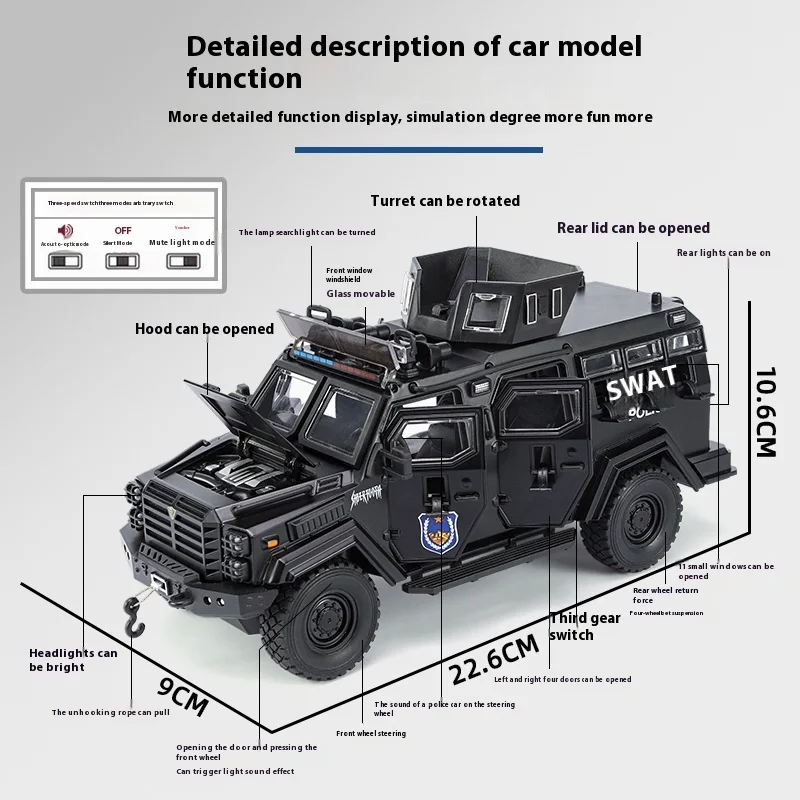 1:24 포드 F550 세이버투스 오프로드 아머 차량 개조 자동차 합금 금속 다이캐스트 모델 자동차 소리 및 빛 어린이 장난감 선물