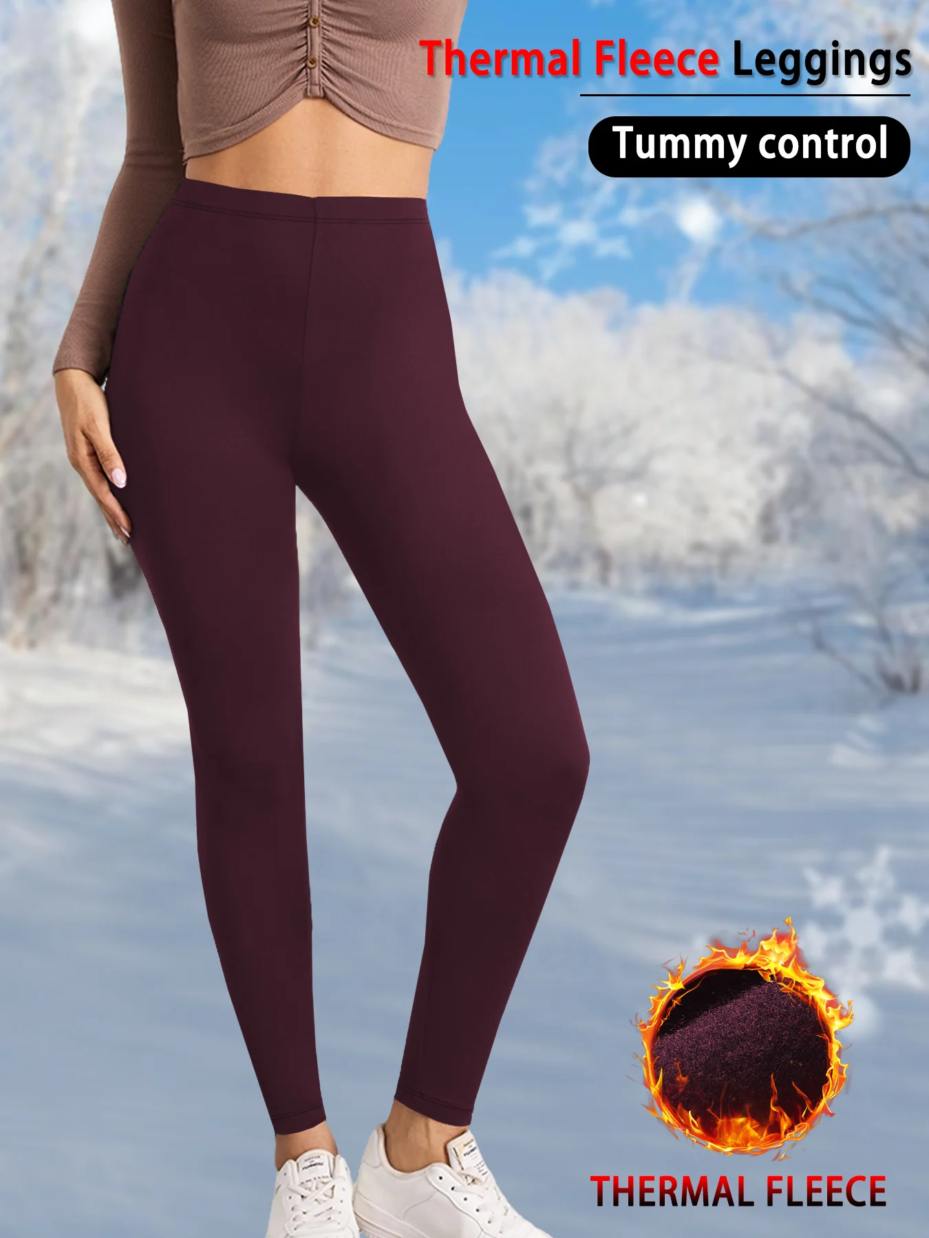 Damen-Thermo-Leggings mit Fleecefutter. Superweiches Design mit hohem Bund, perfekt für Yoga, Laufen und Aktivitäten bei kaltem Wetter. – Detail 10