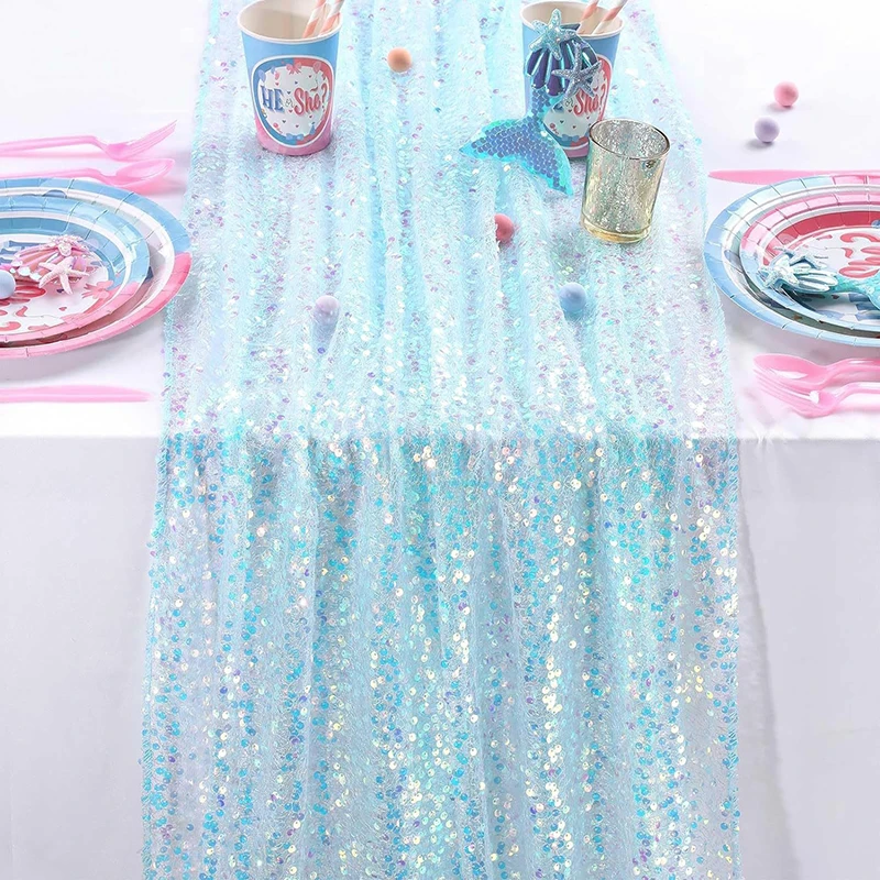 Iridescent Sequin Table Runner – Glittery Mermaid-Inspired Decor
