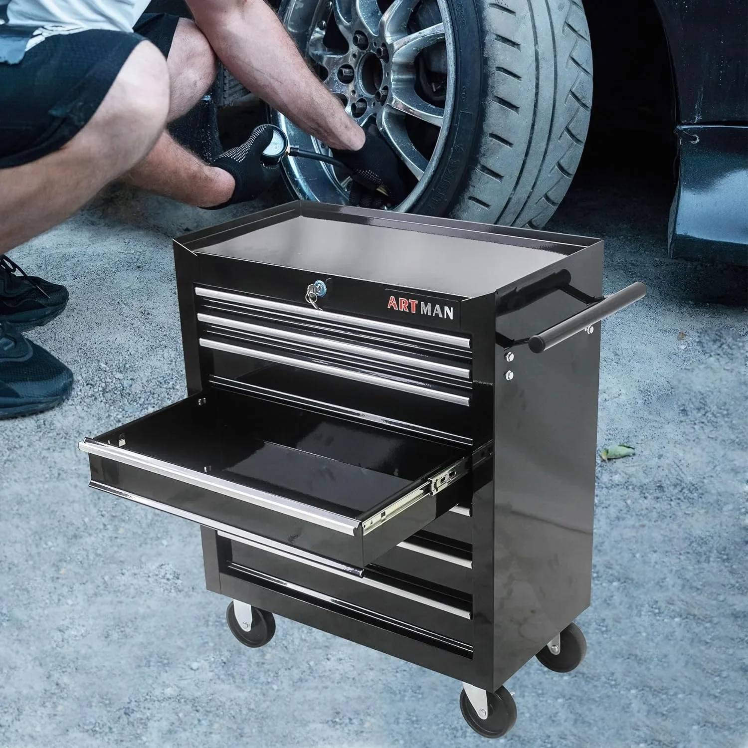 7-Drawer Rolling Tool Box, Tool Chest with Wheels and Locking System,High Capacity Tool Storage Cabinet Organizer (Black) 5