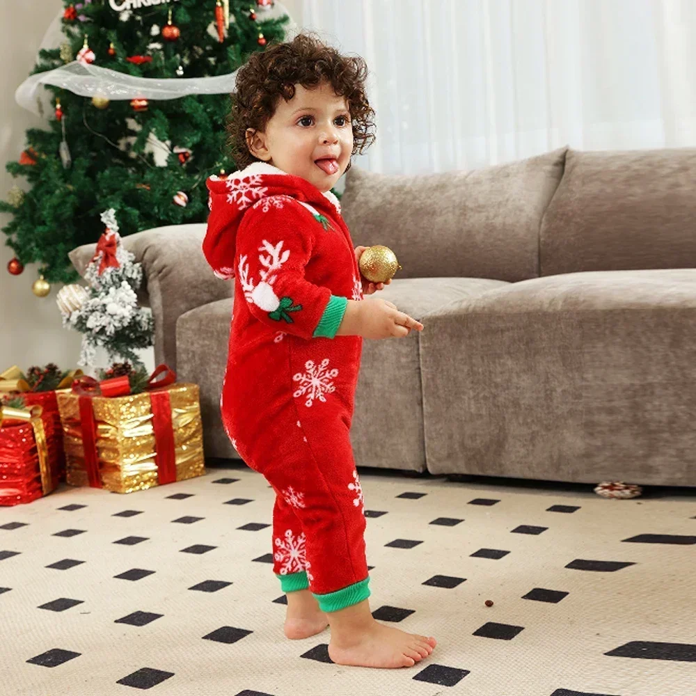 Winter Children's Christmas Pajamas Onesies Baby Boys Girls Zipper Hooded Jumpsuit Warm Thick Flannel Romper Xmas Clothing kids pajamas