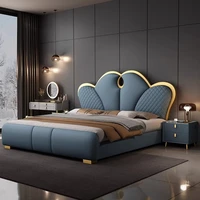 Lit de chambre nordique avec support de pieds, rangement, 180x200cm, lit king size, chevets rembourrés, accessoires de maison 3