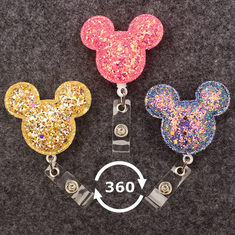 

Disney Shiny Cute Mickey Style Badge Reel Nurse Workers Enfermera ID Holder Girl Boy Retractable Name Card Holder Accessory