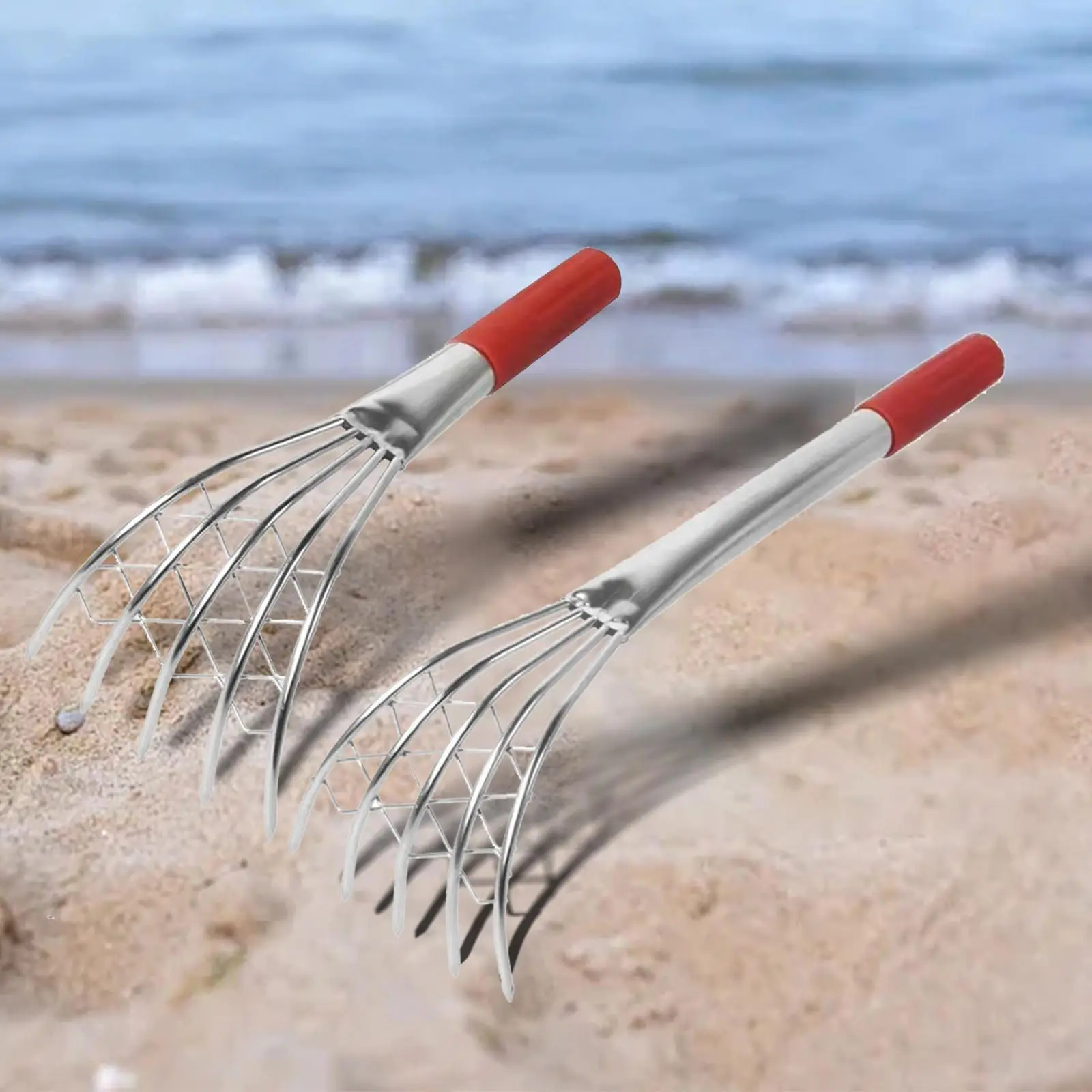 Claw Rake Long Handle Stainless Steel Shell Clam Digger 5 Prong Hand Rake for Gardening Weeding Beach Digging Tools