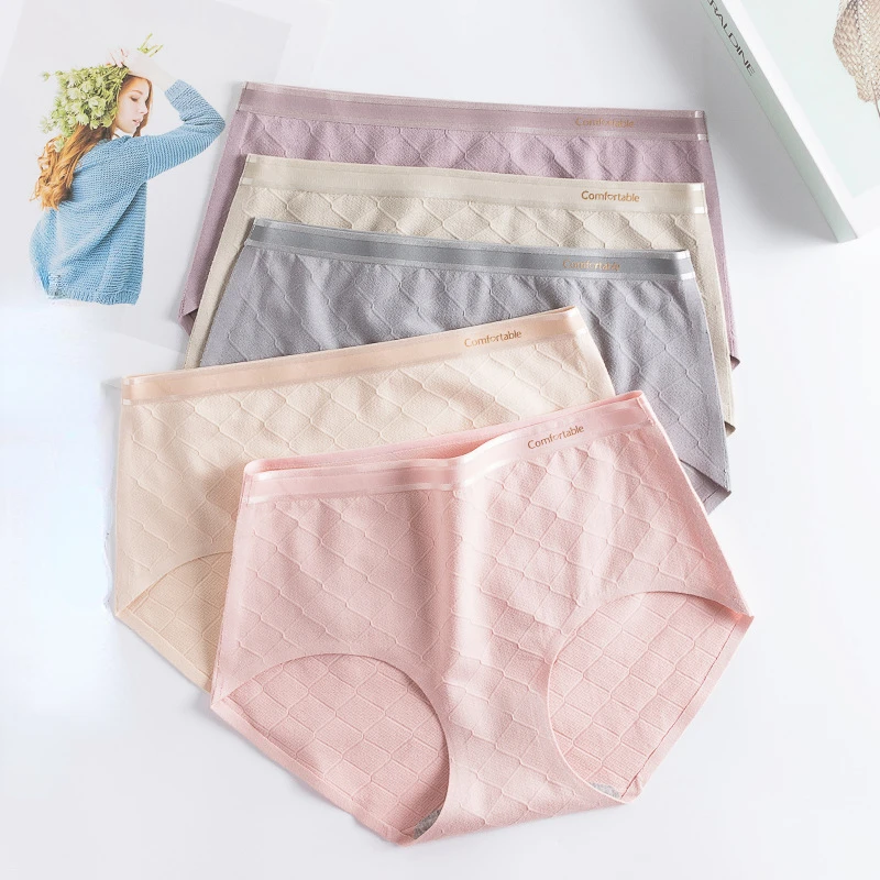 

Women Cotton Briefs Underpants Antibacterial Breathable Bacteriostatic Middle Waist Girl Schoolgirl Traceless Seamless Panties