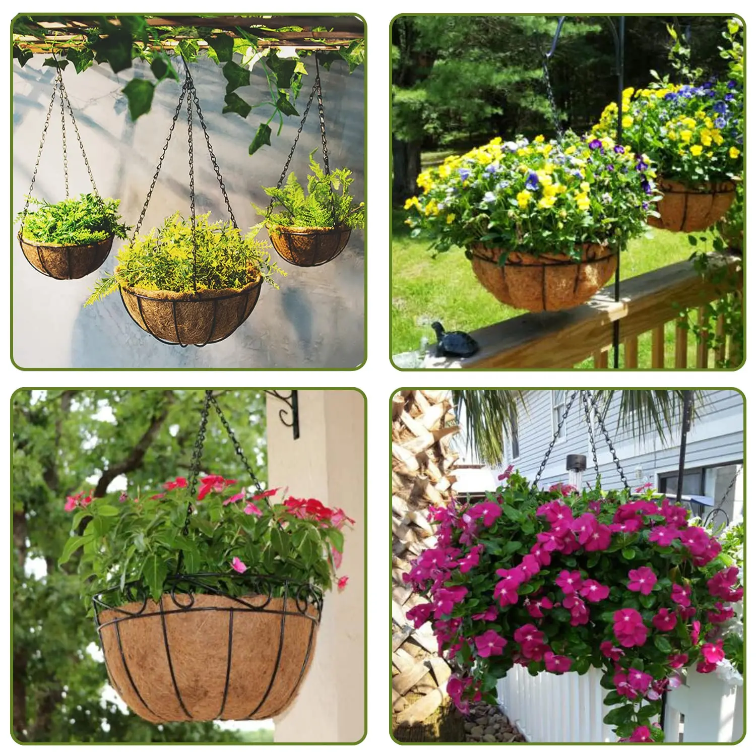 40cm Imitation Rattan Hanging Basket Flower Pot with 3 Hooks for Home Garden Decor