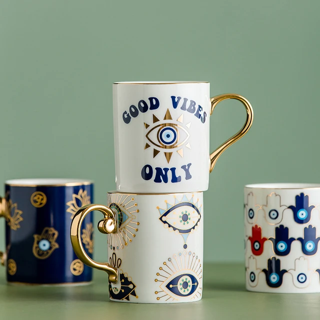 Ceramic Mug Retro Style Blue Coffee Cup Simple Home 350ml - Mugs -  AliExpress